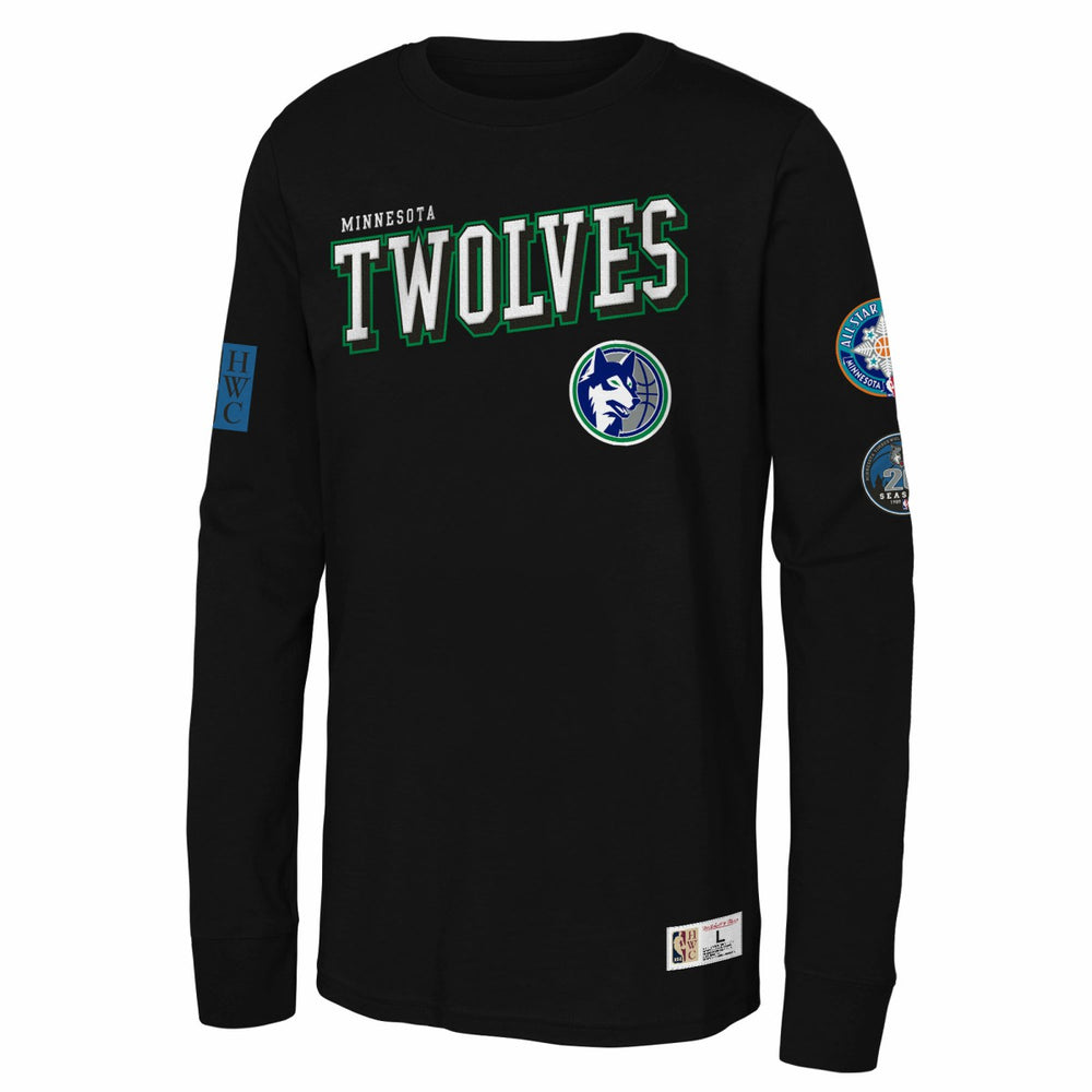 Minnesota Timberwolves Youth Hardwood Classics Training Camp Long Sleeve T-Shirt Black - Mitchell & Ness