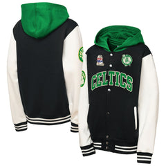 Boston Celtics Youth Hardwood Classics Courtside Fleece Full-Snap Hoodie Jacket Black - Mitchell & Ness