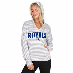 Kansas City Royals Concepts Sport Women's Liftoff Striped V-Neck Hoodie - White/Gray Hoodies