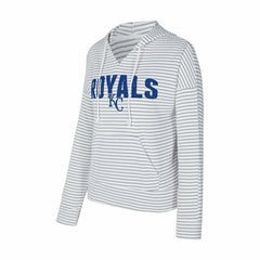 Kansas City Royals Concepts Sport Women's Liftoff Striped V-Neck Hoodie - White/Gray Hoodies