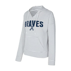 Atlanta Braves Concepts Sport Women's Liftoff Striped V-Neck Hoodie - White/Gray Hoodies