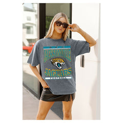 Jacksonville Jaguars Gameday Couture Women's Oversized Classic Grind Washed T-Shirt - Gray T-shirts