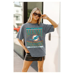 Miami Dolphins Gameday Couture Women's Oversized Classic Grind Washed T-Shirt - Gray T-shirts