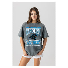 Carolina Panthers Gameday Couture Women's Oversized Classic Grind Washed T-Shirt - Gray T-shirts