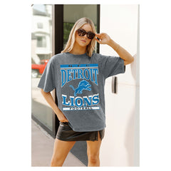 Detroit Lions Gameday Couture Women's Oversized Classic Grind Washed T-Shirt - Gray T-shirts