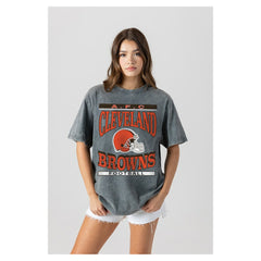 Cleveland Browns Gameday Couture Women's Oversized Classic Grind Washed T-Shirt - Gray T-shirts