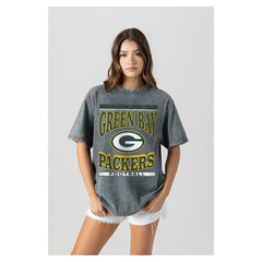 Green Bay Packers Gameday Couture Women's Oversized Classic Grind Washed T-Shirt - Gray T-shirts