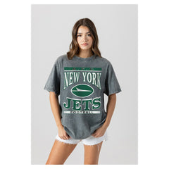 New York Jets Gameday Couture Women's Oversized Classic Grind Washed T-Shirt - Gray T-shirts