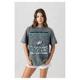 Philadelphia Eagles Gameday Couture Women's Oversized Classic Grind Washed T-Shirt - Gray T-shirts