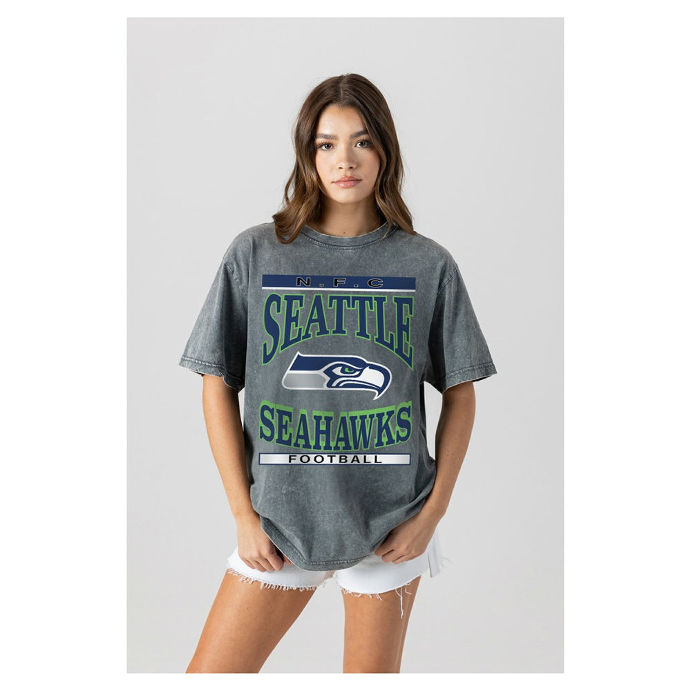Seattle Seahawks Gameday Couture Women's Oversized Classic Grind Washed T-Shirt - Gray T-shirts