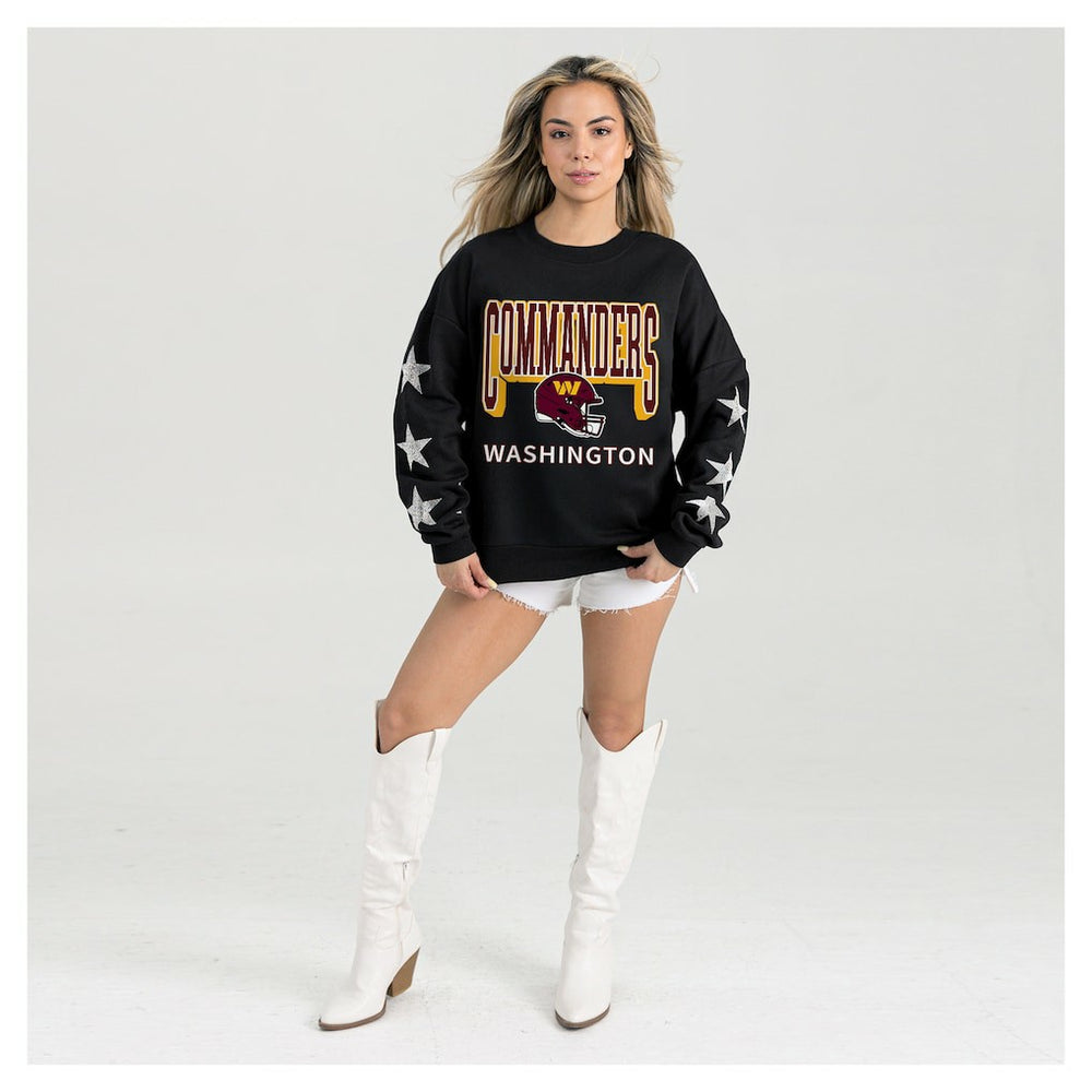 Washington Commanders Gameday Couture Women's Pure Victory Rhinestud Star-Sleeve Pullover Sweatshirt - Black Pullover