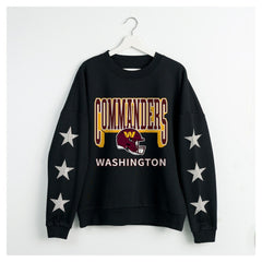 Washington Commanders Gameday Couture Women's Pure Victory Rhinestud Star-Sleeve Pullover Sweatshirt - Black Pullover