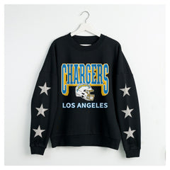 Los Angeles Chargers Gameday Couture Women's Pure Victory Rhinestud Star-Sleeve Pullover Sweatshirt - Black Pullover
