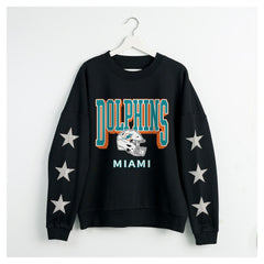 Miami Dolphins Gameday Couture Women's Pure Victory Rhinestud Star-Sleeve Pullover Sweatshirt - Black Pullover