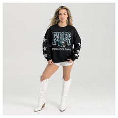 Philadelphia Eagles Gameday Couture Women's Pure Victory Rhinestud Star-Sleeve Pullover Sweatshirt - Black Pullover