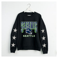 Seattle Seahawks Gameday Couture Women's Pure Victory Rhinestud Star-Sleeve Pullover Sweatshirt - Black Pullover