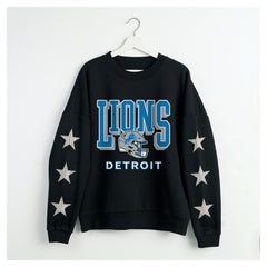 Detroit Lions Gameday Couture Women's Pure Victory Rhinestud Star-Sleeve Pullover Sweatshirt - Black Pullover