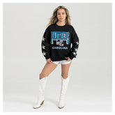 Carolina Panthers Gameday Couture Women's Pure Victory Rhinestud Star-Sleeve Pullover Sweatshirt - Black Pullover