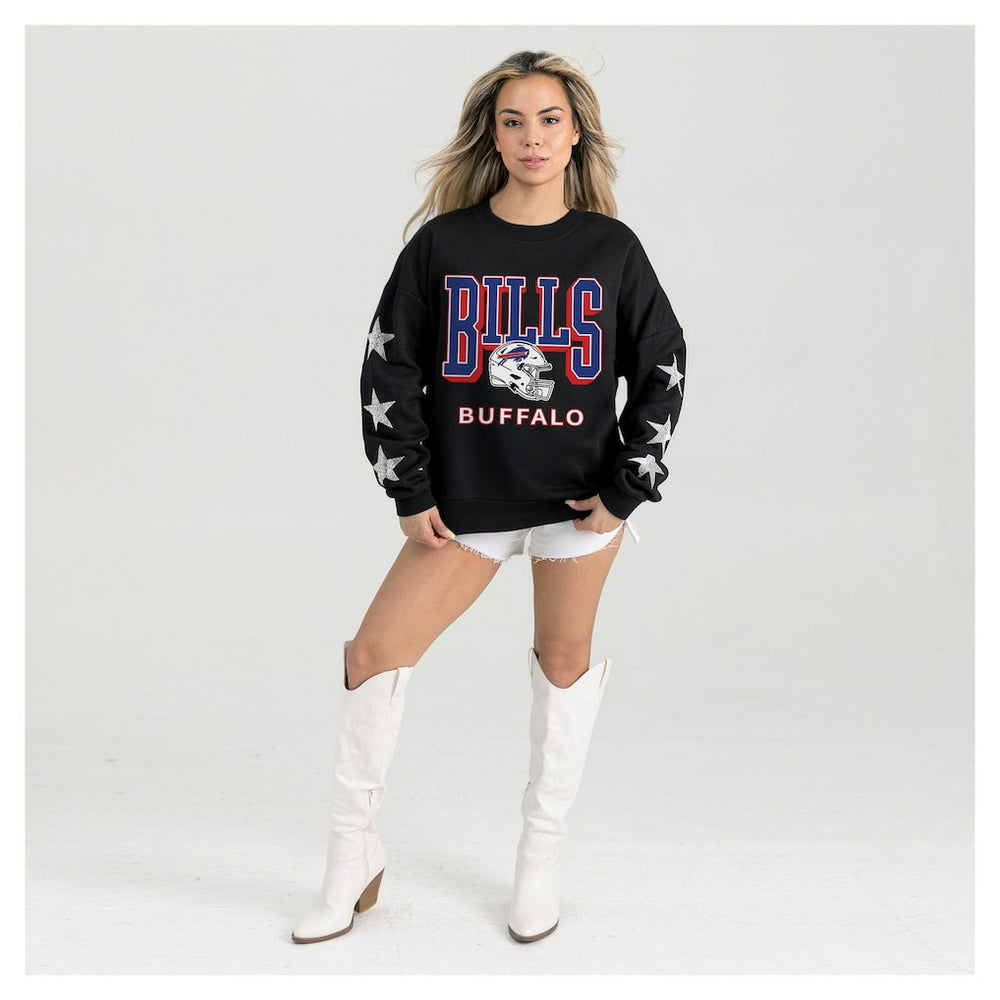 Buffalo Bills Gameday Couture Women's Pure Victory Rhinestud Star-Sleeve Pullover Sweatshirt - Black Pullover