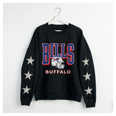 Buffalo Bills Gameday Couture Women's Pure Victory Rhinestud Star-Sleeve Pullover Sweatshirt - Black Pullover
