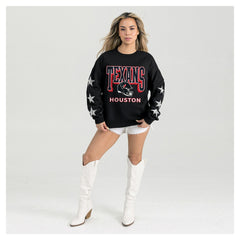 Houston Texans Gameday Couture Women's Pure Victory Rhinestud Star-Sleeve Pullover Sweatshirt - Black Pullover