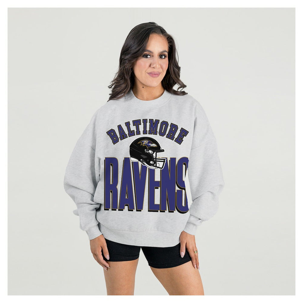 Baltimore Ravens Gameday Couture Women's Fierce Focus Premium Oversized Fleece Pullover Sweatshirt - Ash Pullover