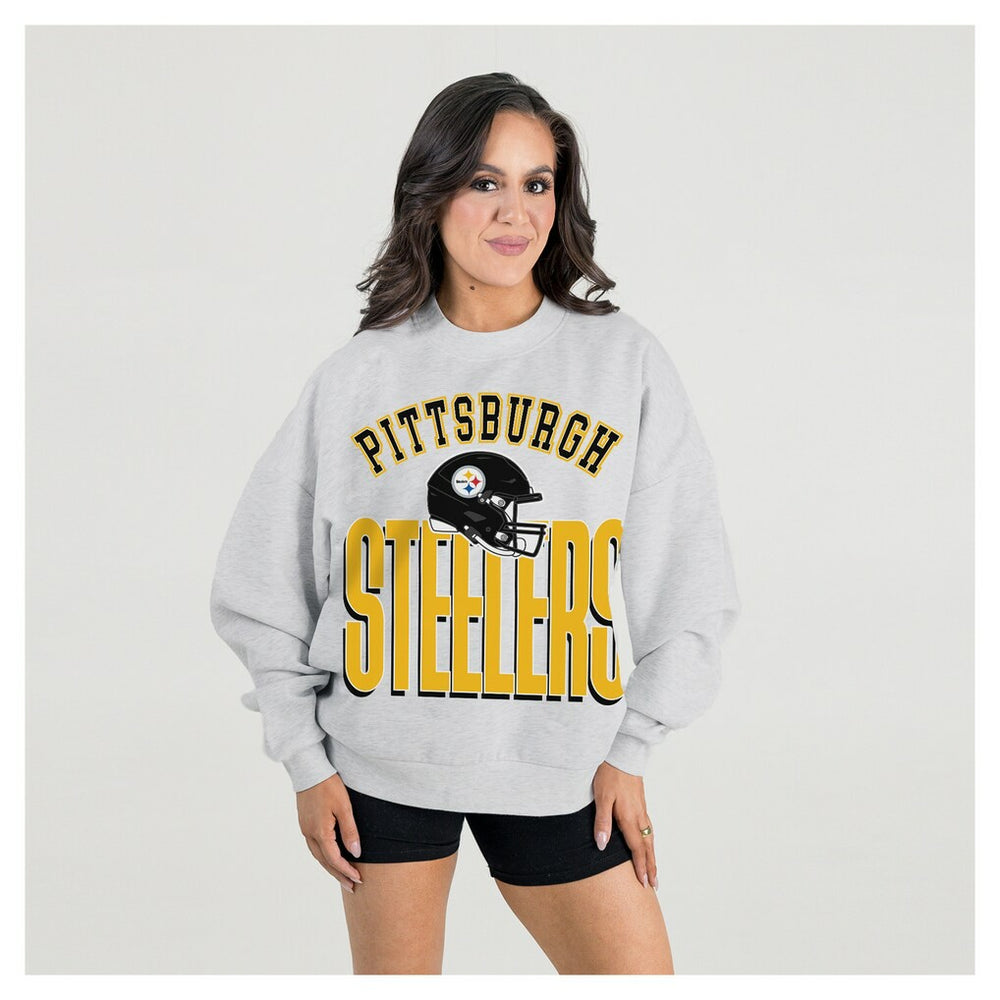 Pittsburgh Steelers Gameday Couture Women's Fierce Focus Premium Oversized Fleece Pullover Sweatshirt - Ash Pullover