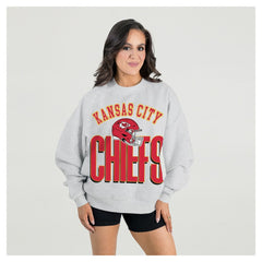 Kansas City Chiefs Gameday Couture Women's Fierce Focus Premium Oversized Fleece Pullover Sweatshirt - Ash Pullover
