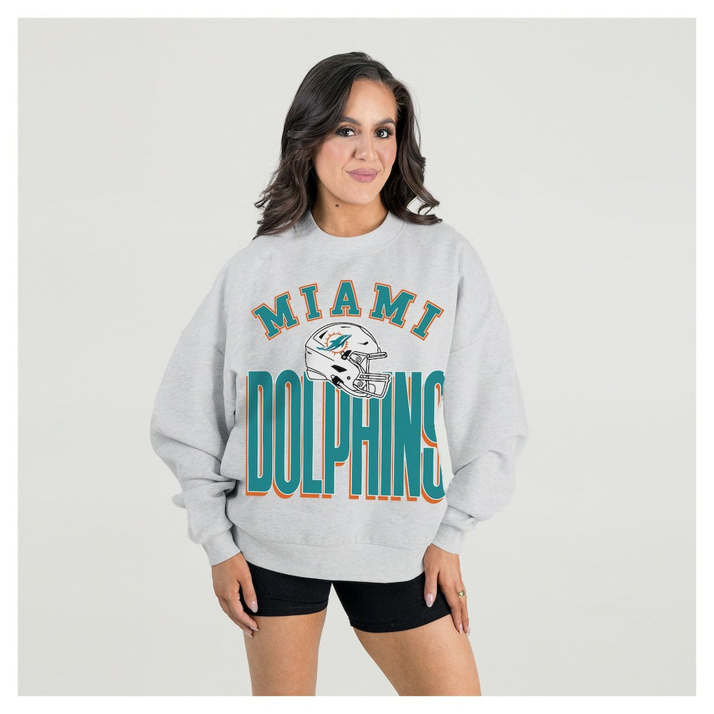 Miami Dolphins Gameday Couture Women's Fierce Focus Premium Oversized Fleece Pullover Sweatshirt - Ash Pullover
