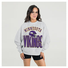 Minnesota Vikings Gameday Couture Women's Fierce Focus Premium Oversized Fleece Pullover Sweatshirt - Ash Pullover