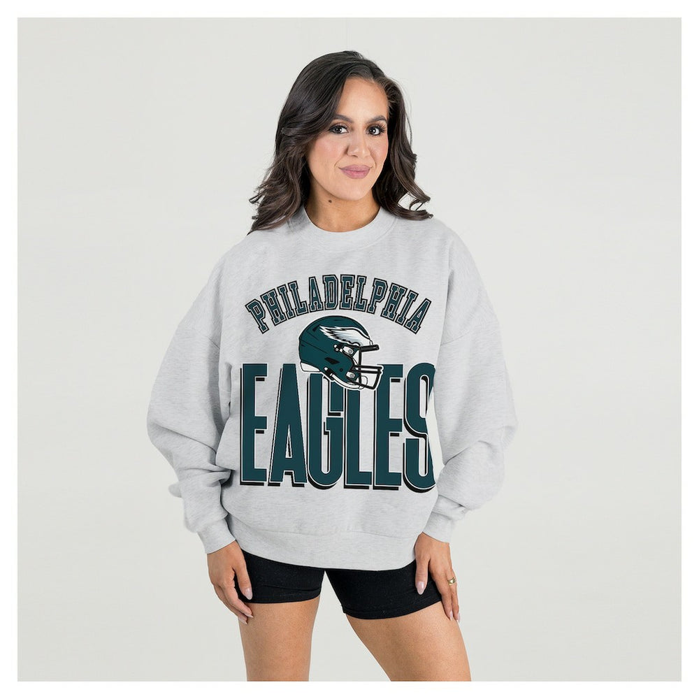 Philadelphia Eagles Gameday Couture Women's Fierce Focus Premium Oversized Fleece Pullover Sweatshirt - Ash Pullover