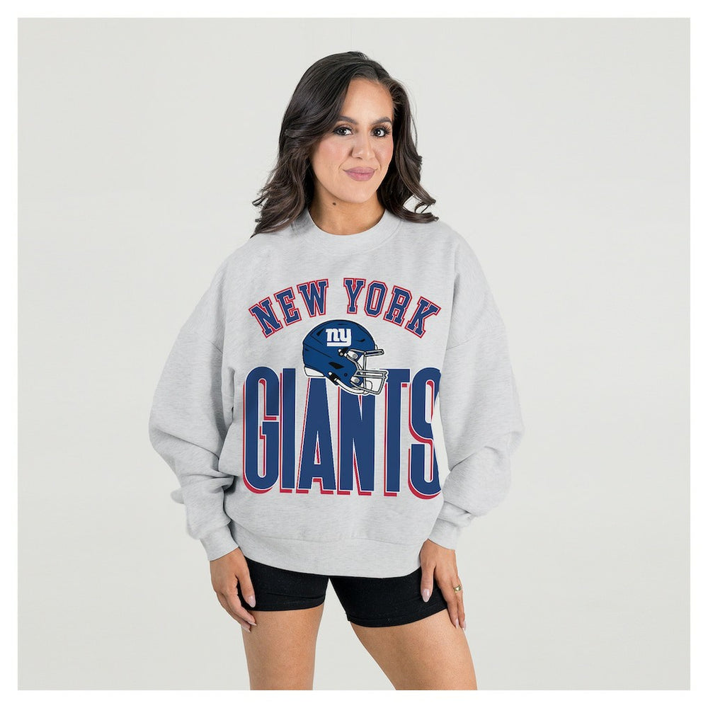 New York Giants Gameday Couture Women's Fierce Focus Premium Oversized Fleece Pullover Sweatshirt - Ash Pullover