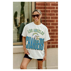 Los Angeles Chargers Gameday Couture Women's Oversized Classic Fierce Focus T-Shirt - White T-shirts