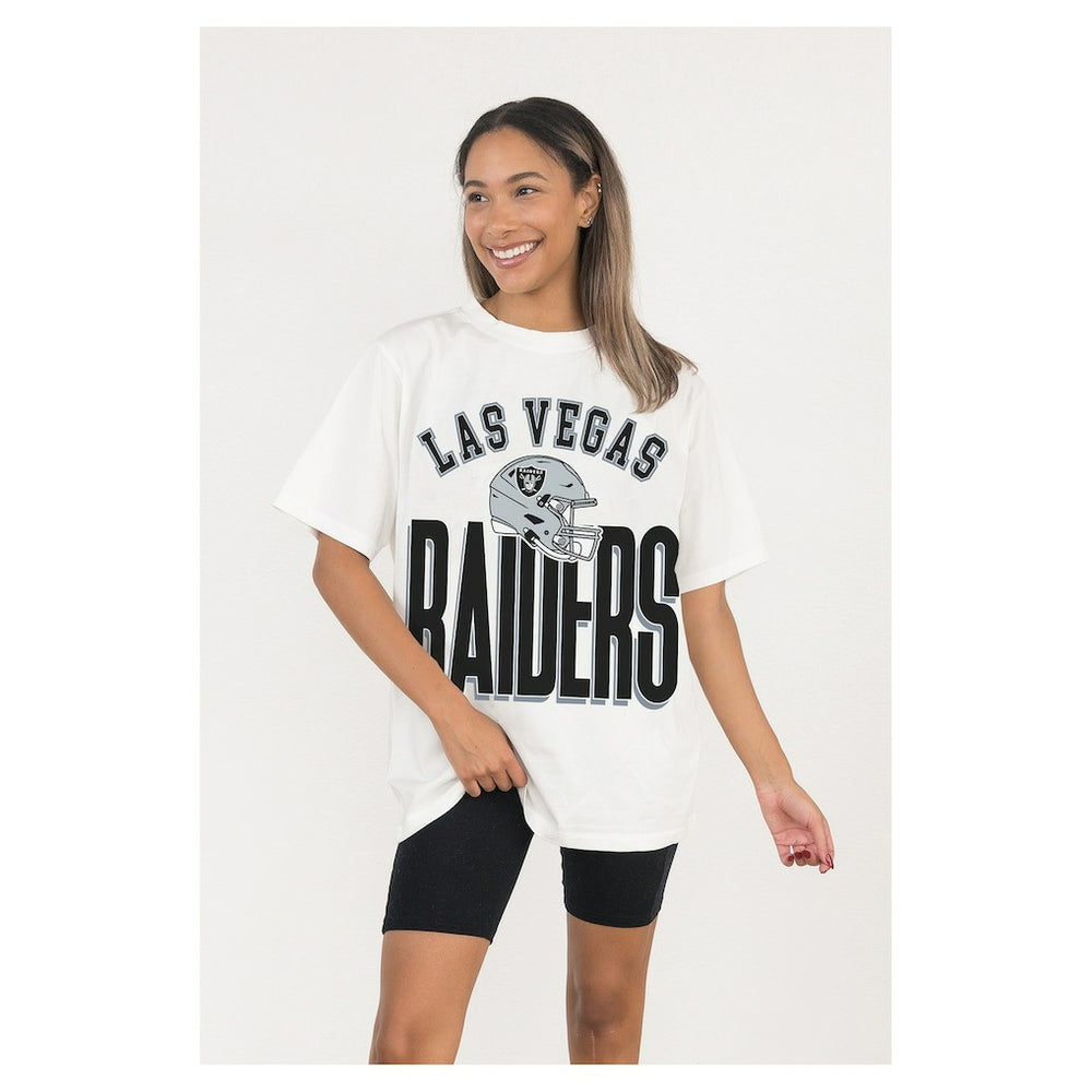 Las Vegas Raiders Gameday Couture Women's Oversized Classic Fierce Focus T-Shirt - White T-shirts