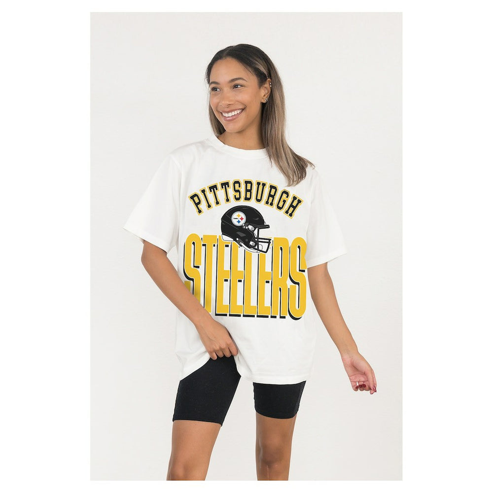 Pittsburgh Steelers Gameday Couture Women's Oversized Classic Fierce Focus T-Shirt - White T-shirts