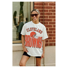 Cleveland Browns Gameday Couture Women's Oversized Classic Fierce Focus T-Shirt - White T-shirts