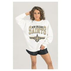 New Orleans Saints Gameday Couture Women's Swift Strike Premium Oversized Fleece Pullover Sweatshirt - White Pullover