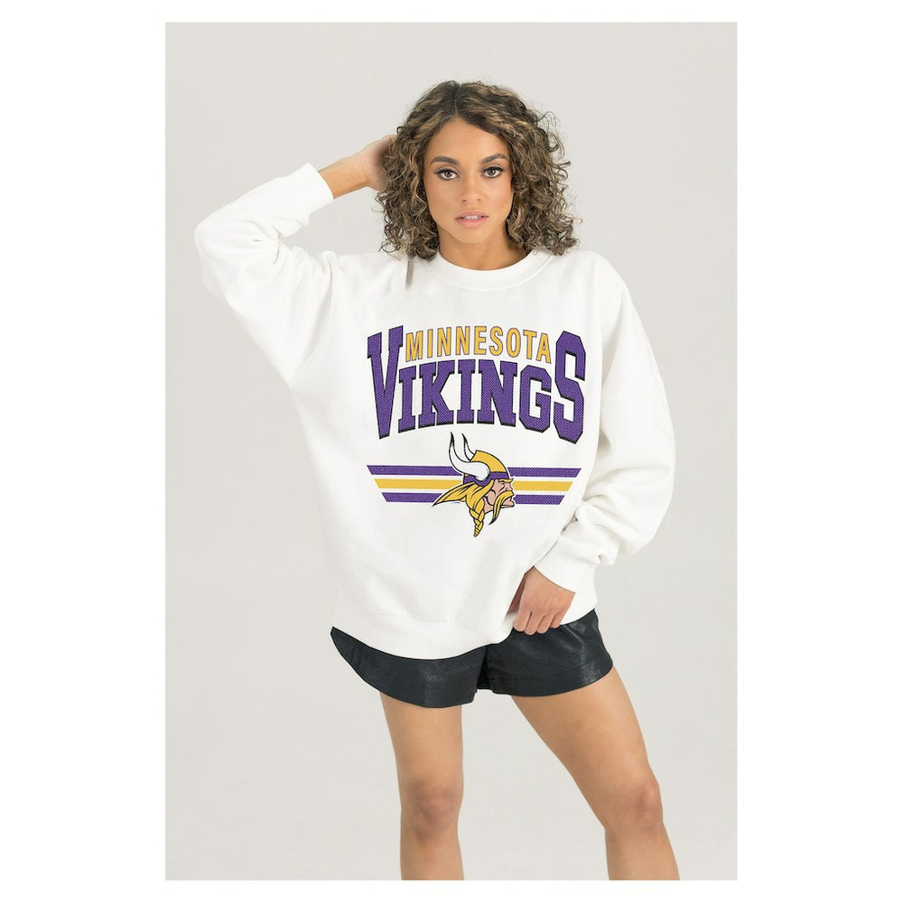 Minnesota Vikings Gameday Couture Women's Swift Strike Premium Oversized Fleece Pullover Sweatshirt - White Pullover