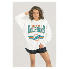 Miami Dolphins Gameday Couture Women's Swift Strike Premium Oversized Fleece Pullover Sweatshirt - White Pullover