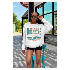 Miami Dolphins Gameday Couture Women's Swift Strike Premium Oversized Fleece Pullover Sweatshirt - White Pullover