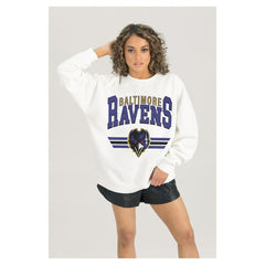Baltimore Ravens Gameday Couture Women's Swift Strike Premium Oversized Fleece Pullover Sweatshirt - White Pullover