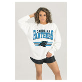 Carolina Panthers Gameday Couture Women's Swift Strike Premium Oversized Fleece Pullover Sweatshirt - White Pullover