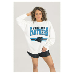 Carolina Panthers Gameday Couture Women's Swift Strike Premium Oversized Fleece Pullover Sweatshirt - White Pullover
