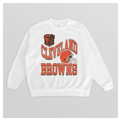 Cleveland Browns Gameday Couture Women's Oversized Hard Earned Premium Fleece Pullover Sweatshirt - White Pullover