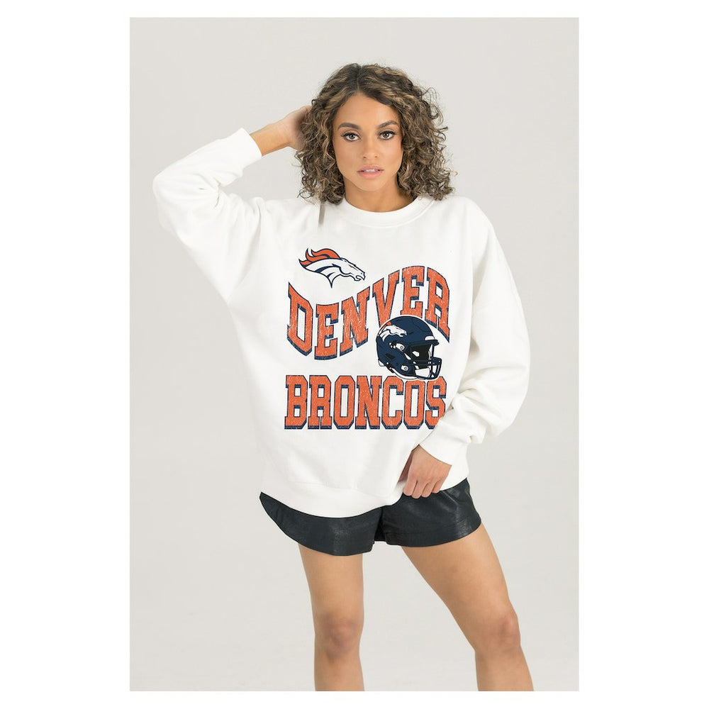 Denver Broncos Gameday Couture Women's Oversized Hard Earned Premium Fleece Pullover Sweatshirt - White Pullover