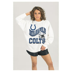 Indianapolis Colts Gameday Couture Women's Oversized Hard Earned Premium Fleece Pullover Sweatshirt - White Pullover