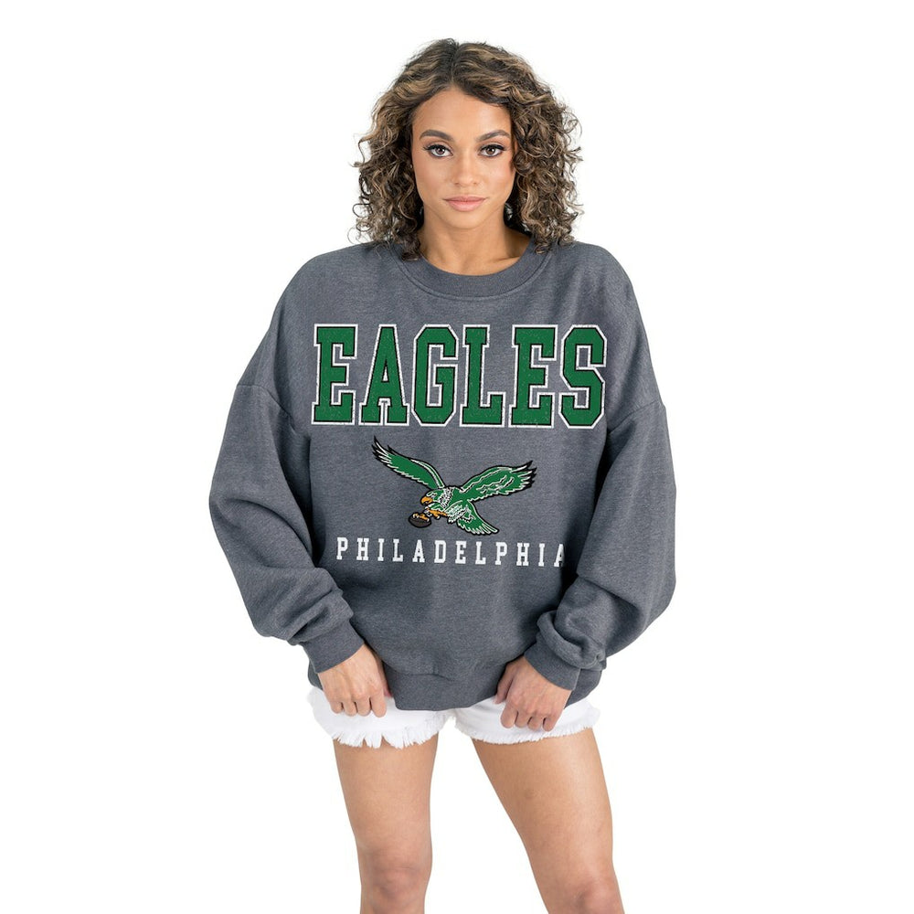 Philadelphia Eagles Gameday Couture Women's Bring Your Energy Oversized Premium Fleece Pullover Sweatshirt - Charcoal Pullover