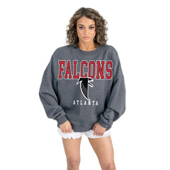 Atlanta Falcons Gameday Couture Women's Bring Your Energy Oversized Premium Fleece Pullover Sweatshirt - Charcoal Pullover