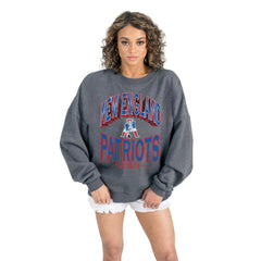 New England Patriots Gameday Couture Women's Long Weekends Oversized Premium Fleece Pullover Sweatshirt - Charcoal Pullover