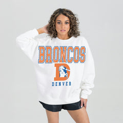 Denver Broncos Gameday Couture Women's Classic Sunday Drives Oversized Premium Fleece Pullover Sweatshirt - White Pullover